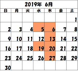 2019-6 カレンダー